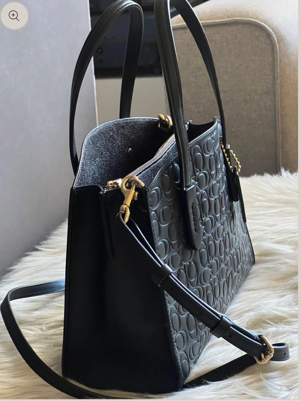 Coach Charlie Carryall 28 in Black Embossed Signature Leather - EUC - Picture 2 of 7
